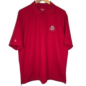 Antigua Mens Red Ohio State Buckeyes Waffle Knit Golf Polo Shirt Size Large